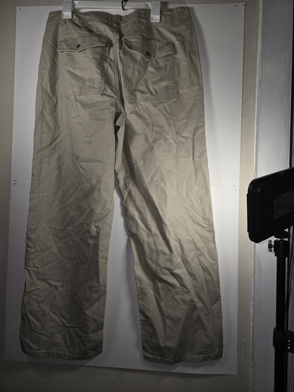 woman Beige Work-Style Cotton Pants - Picture 3 of 4
